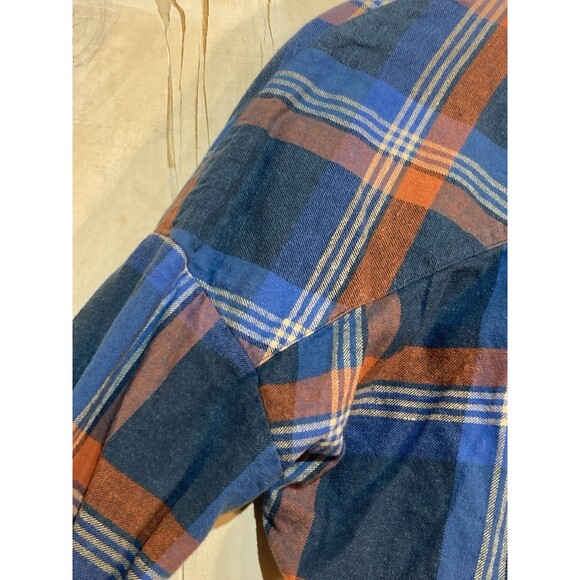 prAna Button Up Oversize Plaid Flannel Tunic Shirt Womens Small Blue Orange - Picture 8 of 9